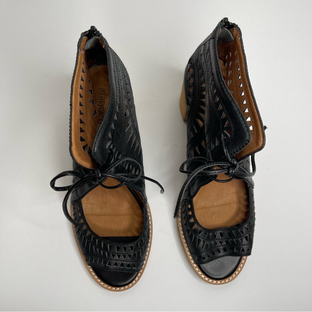 Jeffrey Campbell Cordillo Black Laser Cut Leather Heel Booties Sandals Size 10 - Picture 7 of 17